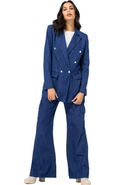 1816-24 / Licht Aansluitende Lange Soepele Jeansblazer><noscript><img width=