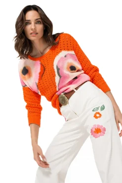 1280-69 / Los Gebreide Lange Pull Met Opdruk><noscript><img width=
