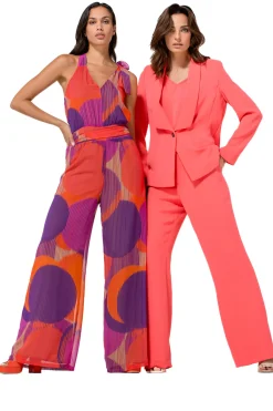 1575-49 / Soepelvallende Geklede Jumpsuit, Wijd Been, Plisse Effect><noscript><img width=